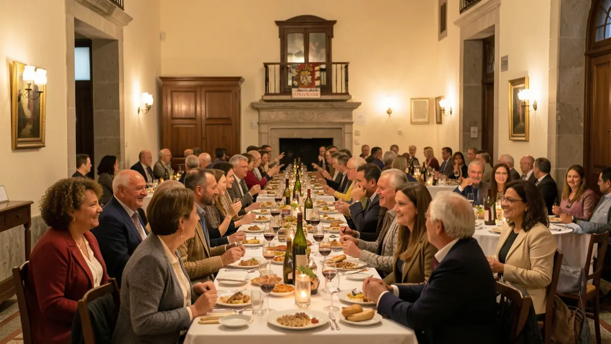 Generic image of a welcome dinner for the educational community in a Portuguese municipal hall.