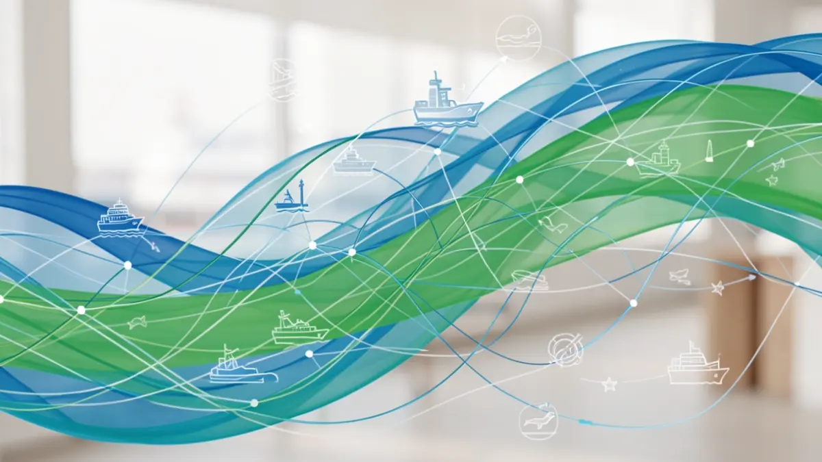 Generic image of blue and green waves with digital lines interconnecting, representing the sharing of data about the sea.