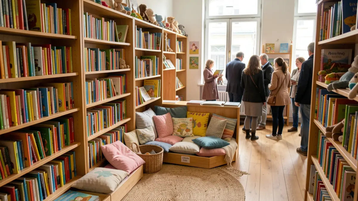 Imagem genérica de uma biblioteca infantil acolhedora com estantes coloridas e um canto de leitura.