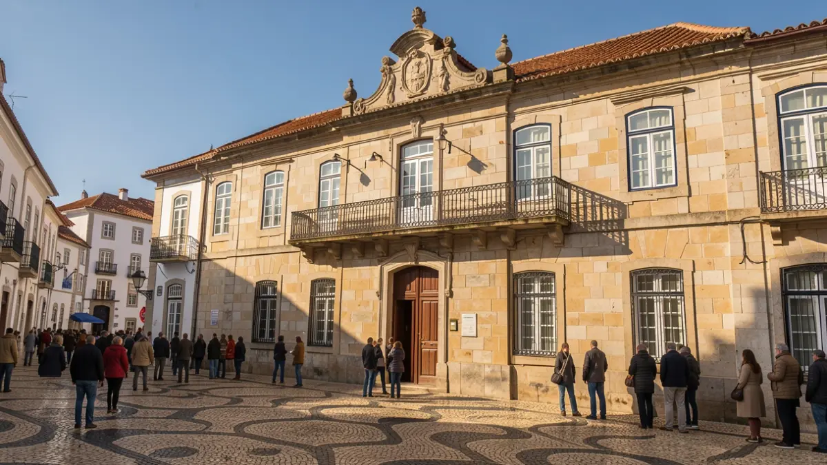 Generic image of a Portuguese municipal building facade with traditional architectural details.