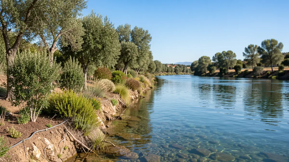 Imagen genérica de una ribera de río en Portugal con vegetación autóctona plantada.