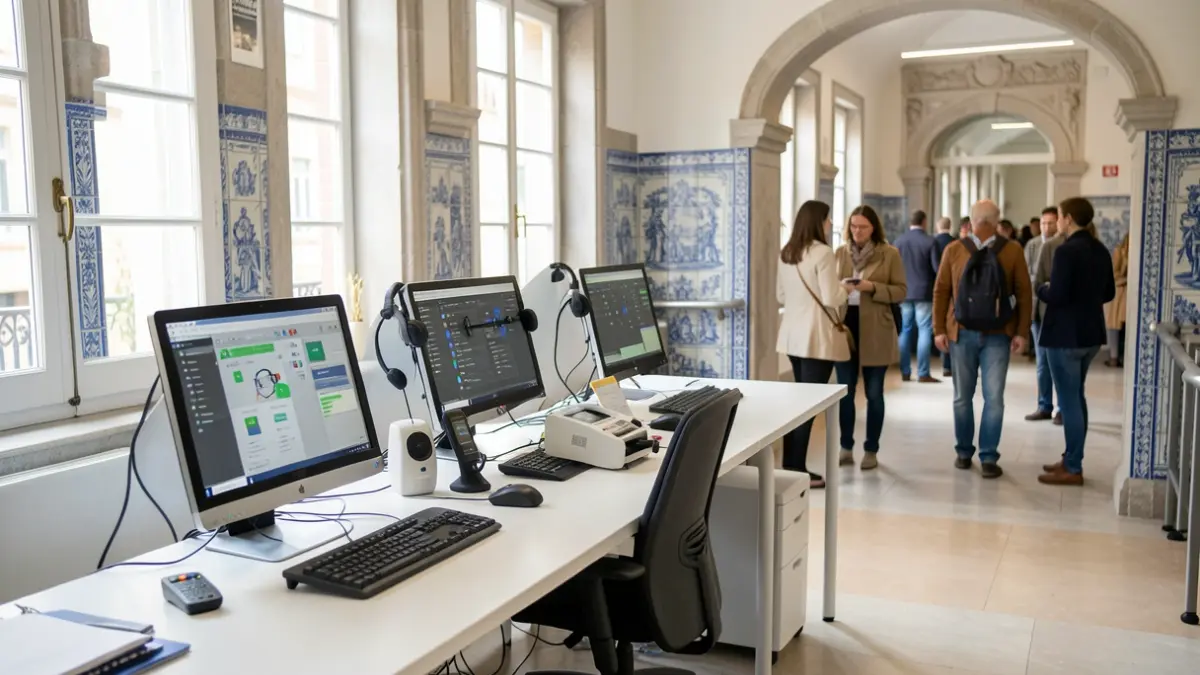 Generic image of a space with communication support technology, featuring computer equipment and adapted furniture in a welcoming environment.