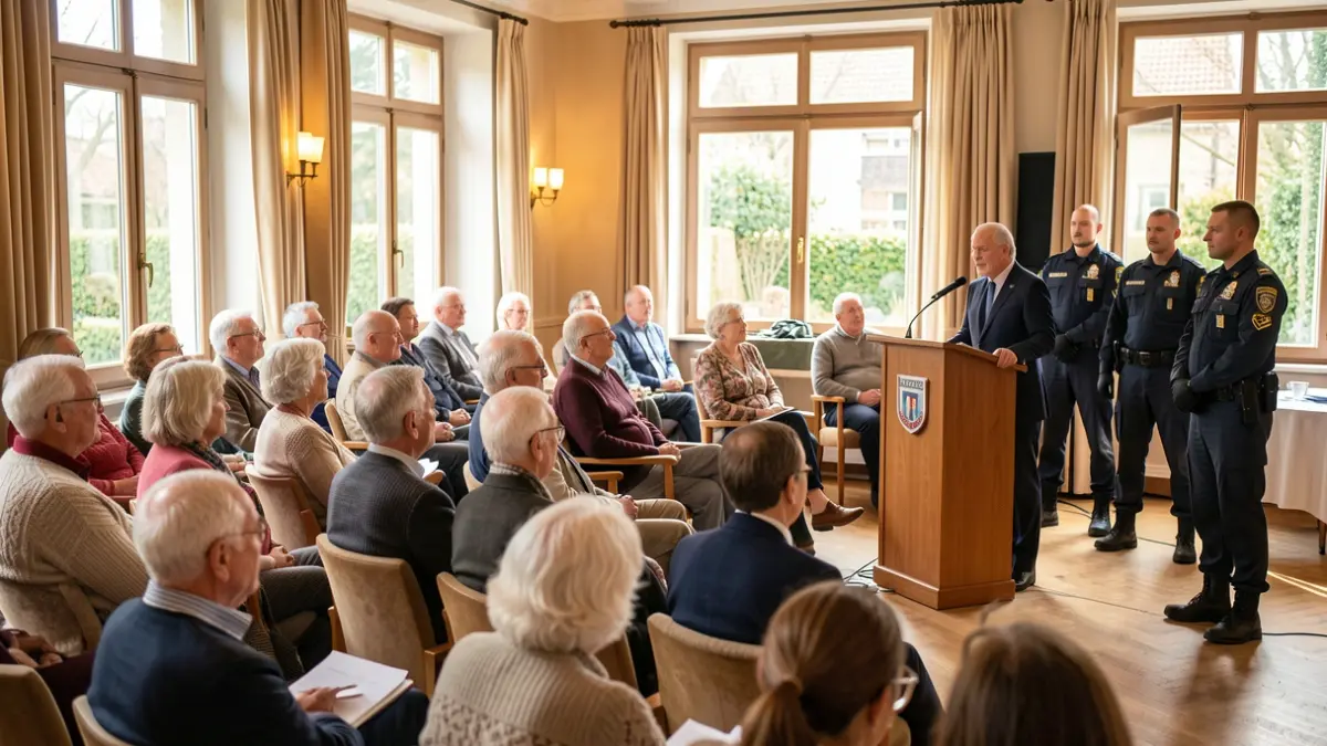 Generic image of a senior well-being seminar with participants and speakers.