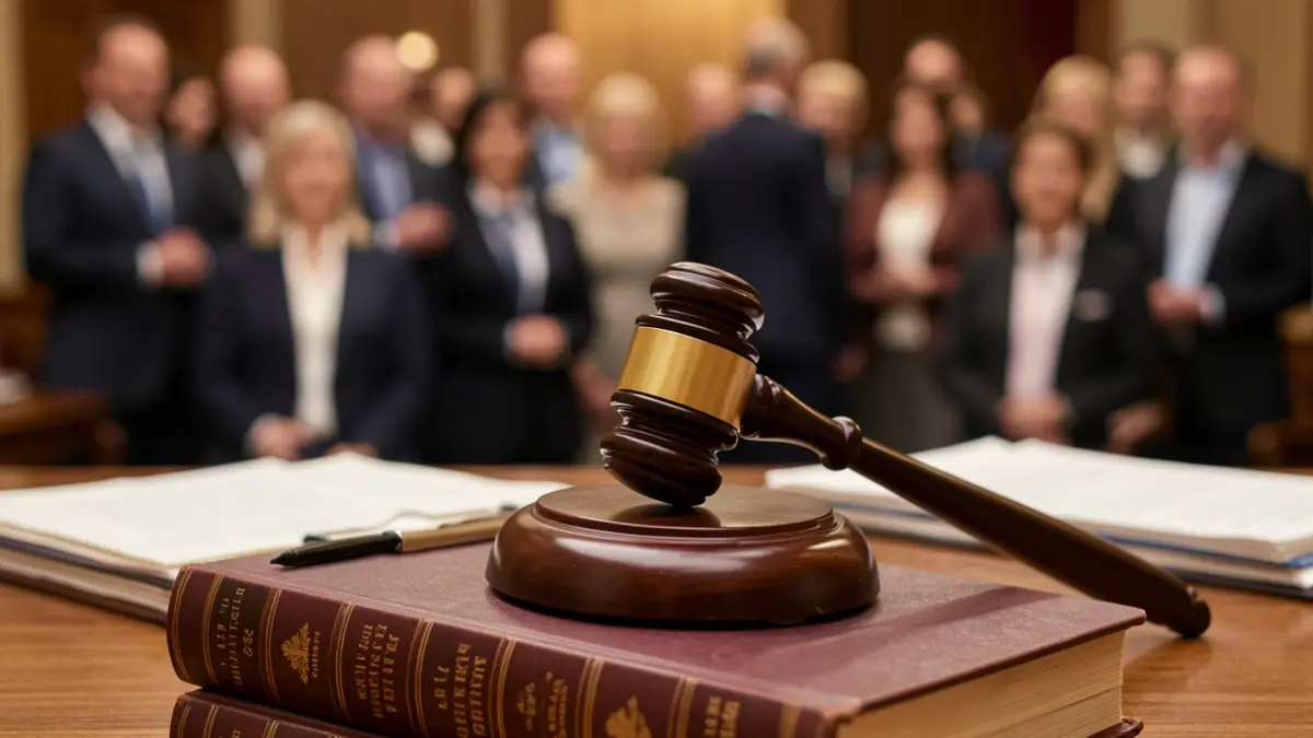 Generic image of a judge's gavel on law books, with blurred documents in the background.