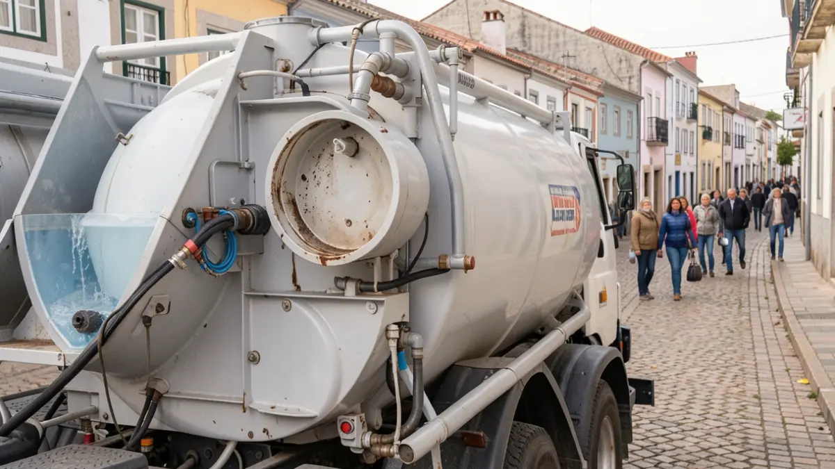 Generic image of a sanitation truck with compartments for clean and dirty water.