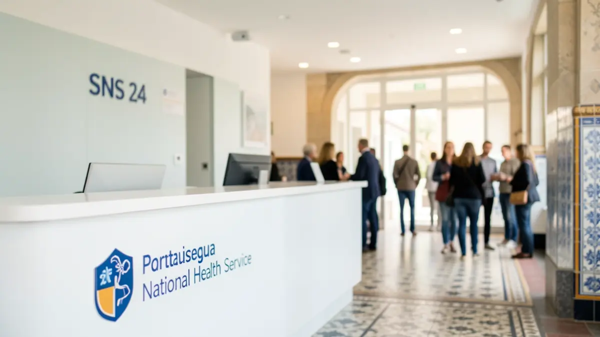 Generic image of an SNS 24 service desk in Portugal, focusing on architecture and lighting.