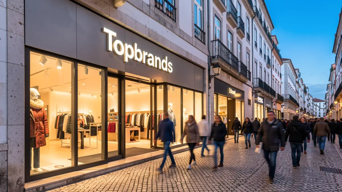 Generic image of a modern store named 'Topbrands' with customer activity.