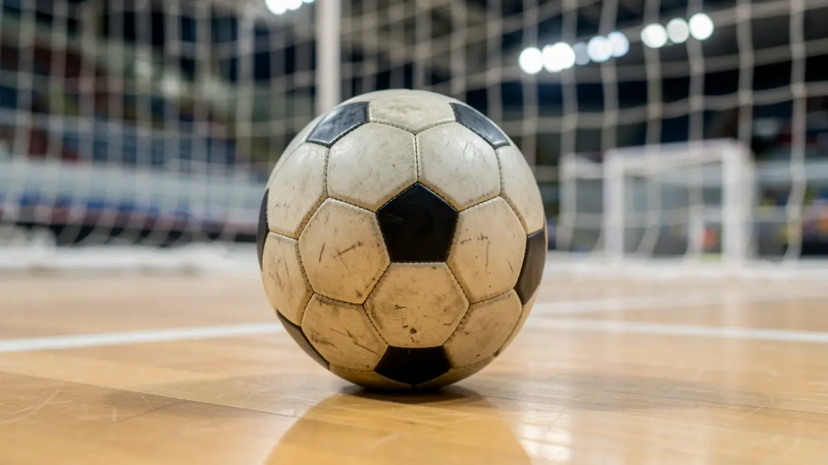 Imagem genérica de uma bola de futsal num campo.