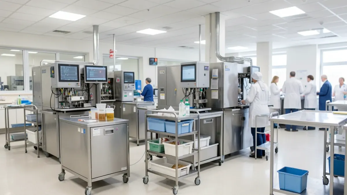 Generic image of modern hospital facilities with new equipment and distribution carts.