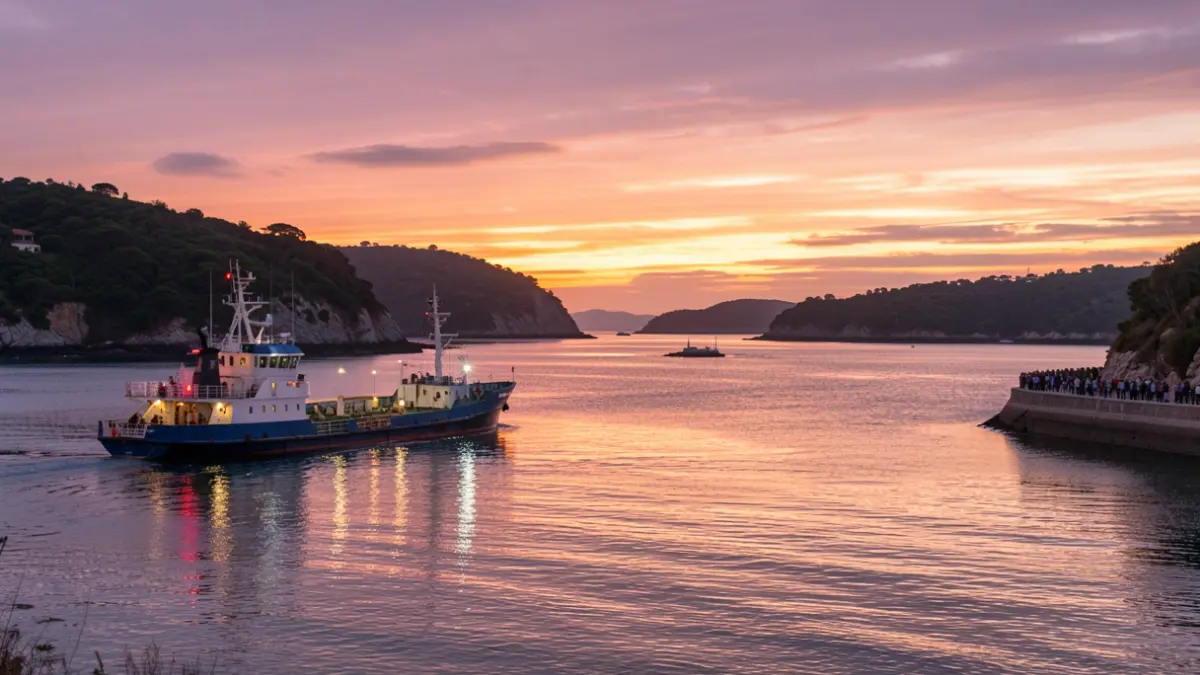 Imagem genérica do estuário do Sado ao pôr do sol com um barco de investigação.