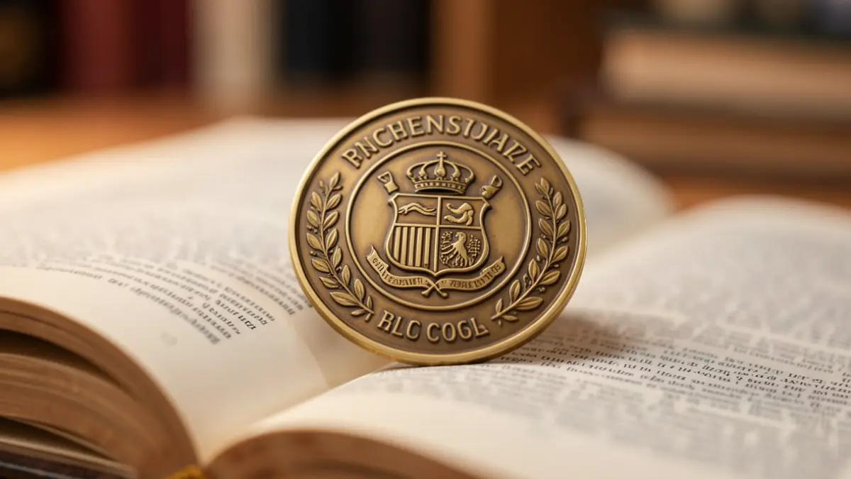 Imagem genérica de uma medalha académica sobre um livro aberto, com iluminação suave.
