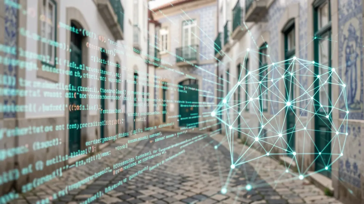 Imagen genérica de elementos de inteligencia artificial y arquitectura portuguesa.