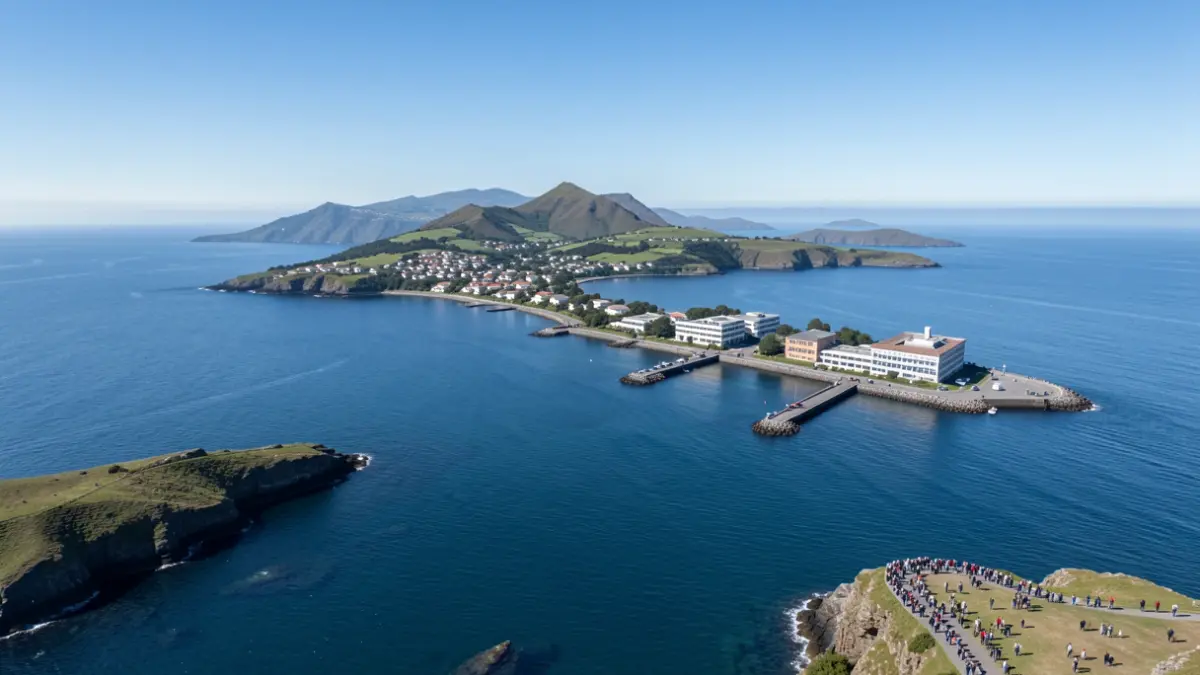 Generic aerial view of the Azores archipelago with the Universidade dos Açores campus.