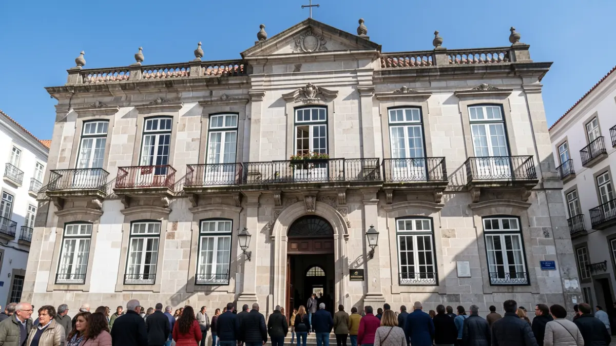 Facade of the Velas City Hall, a historic Portuguese building.