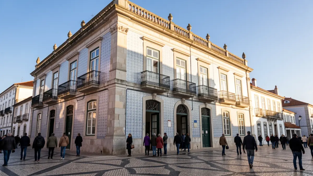 Facade of a municipal building in Vila Verde, Portugal, with traditional architectural details.
