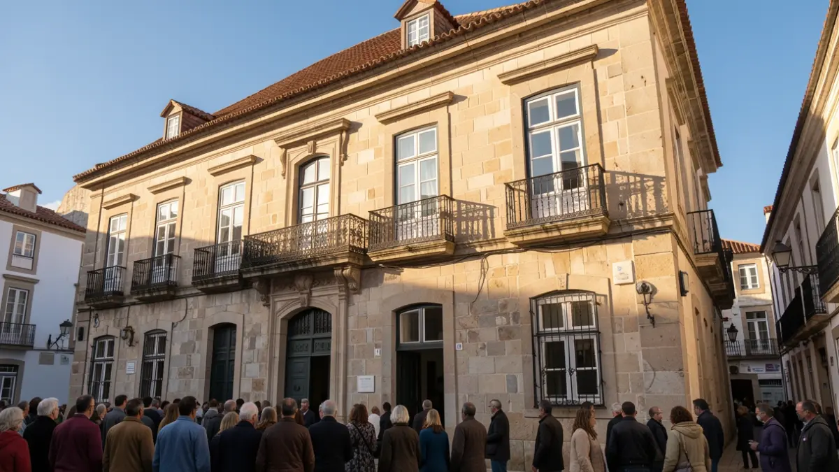 Imagem genérica da fachada de um edifício municipal em Portugal, com luz solar de tarde.