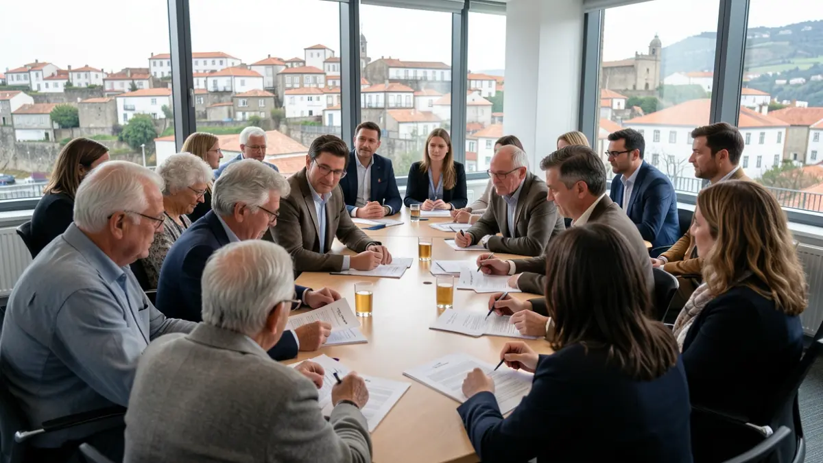 Imagem de uma conferência sobre envelhecimento ativo em Vouzela, com participantes a discutir temas de saúde e bem-estar.