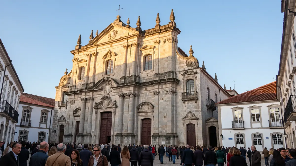 Generic image of a stone convent facade with architectural details, under late afternoon light.