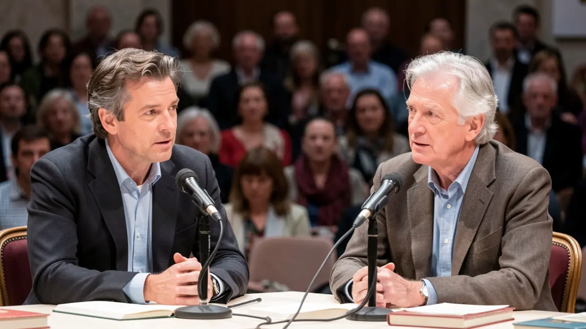 Imagem genérica de dois autores a debater num festival literário em Portugal.