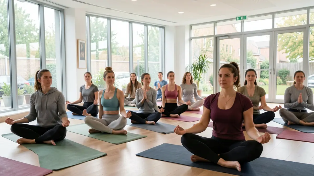 Imagem genérica de mulheres a praticar yoga num centro cultural.